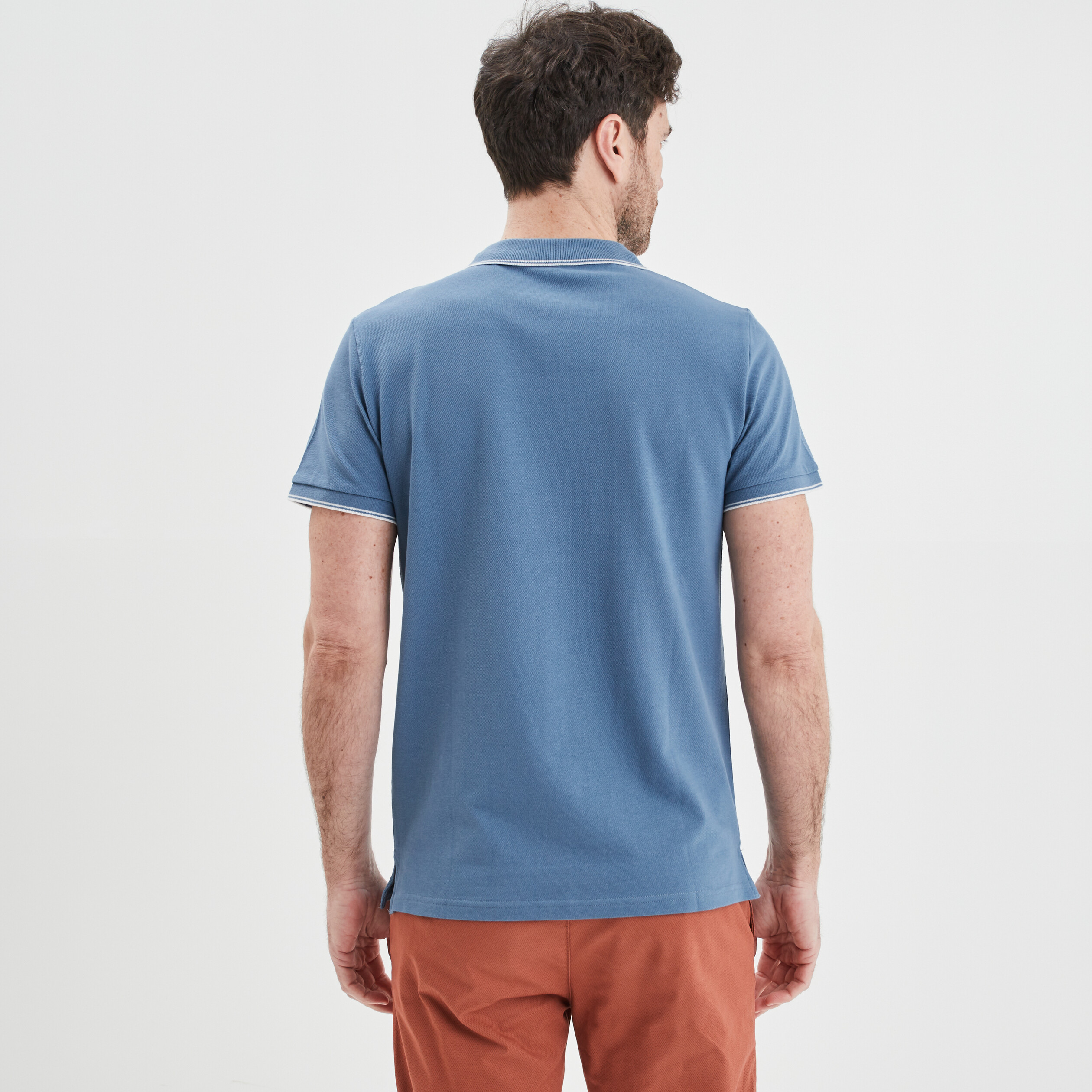 Polo manches courtes bords contrastés bleu gris homme | La Halle