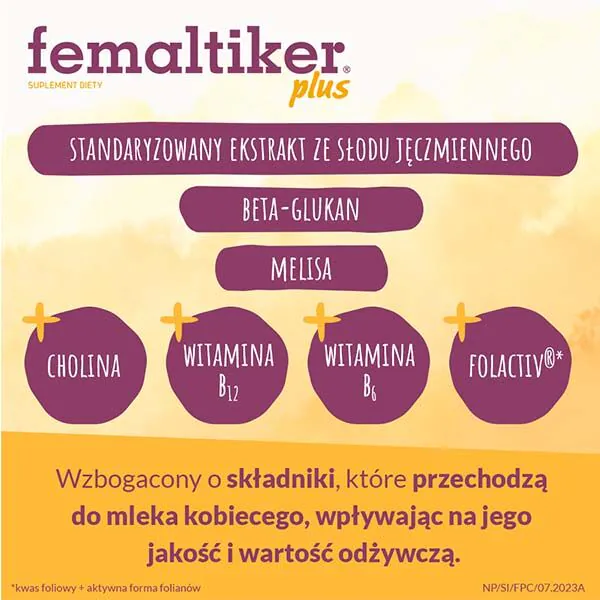 Femaltiker Plus, maisto papildas, palaikantis laktaciją, šokolado skonio paketėliai