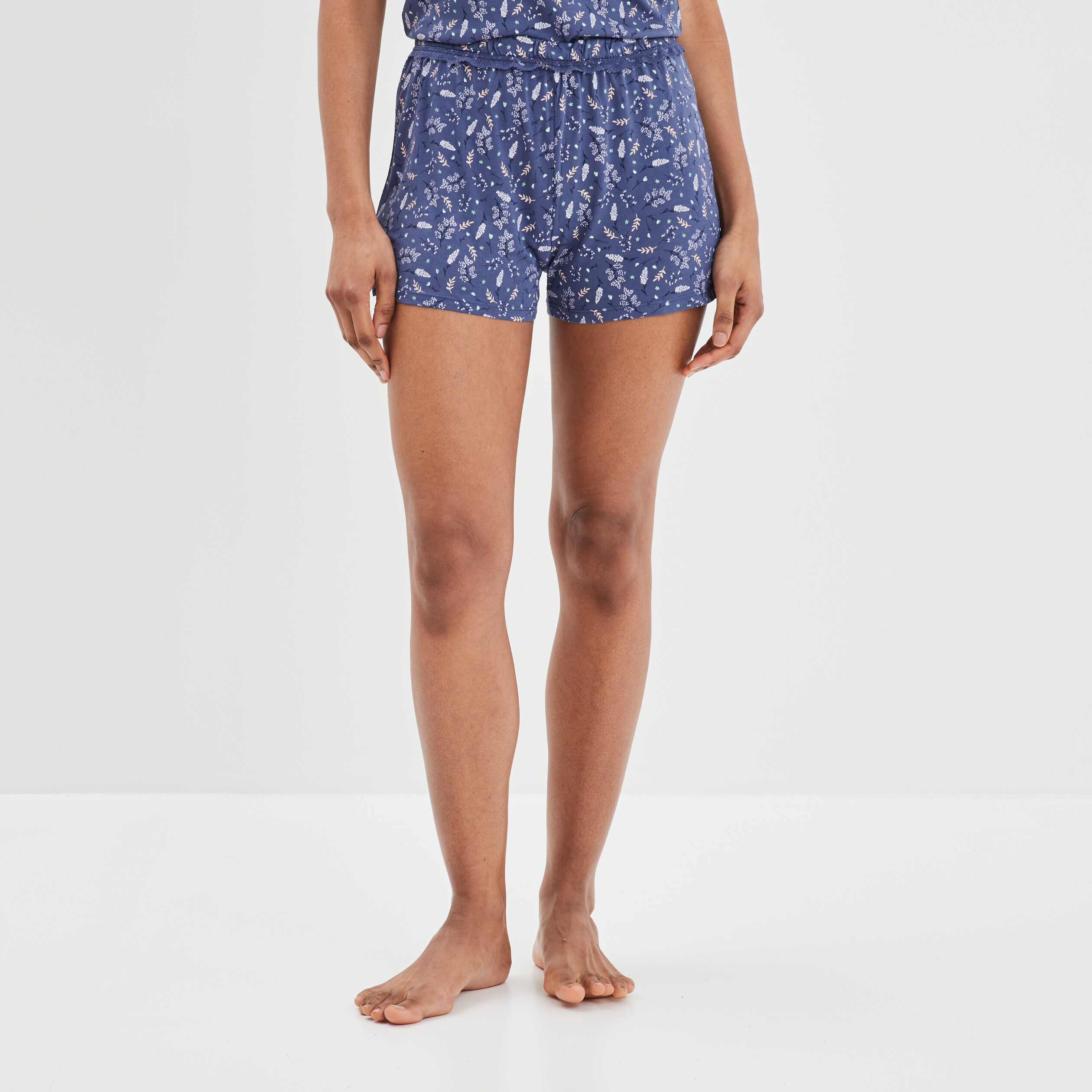 Bas de pyjama short liseré dentelle bleu femme | La Halle