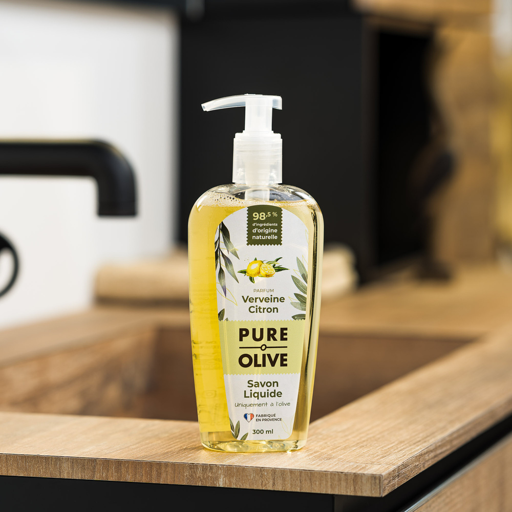 pure olive Savon liquide 100% olive parfum verveine  et citron Savon liquide