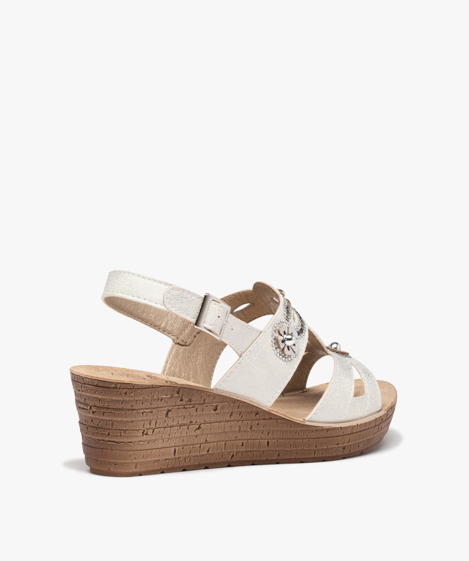 Sandales femme confort à talon compensé et brides strass blanc | GEMO
