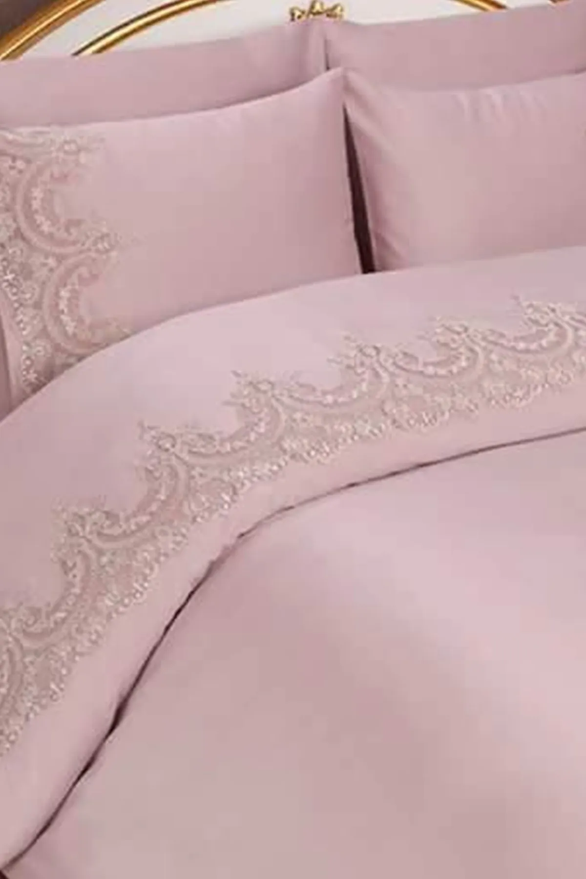Çeyiz Diyarı  Französisches Guipure-Sultans-Bettbezug-Set, Puder
