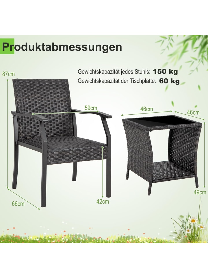 COSTWAY 3 tlg. Gartenmöbel Set in Braun günstig kaufen onesize