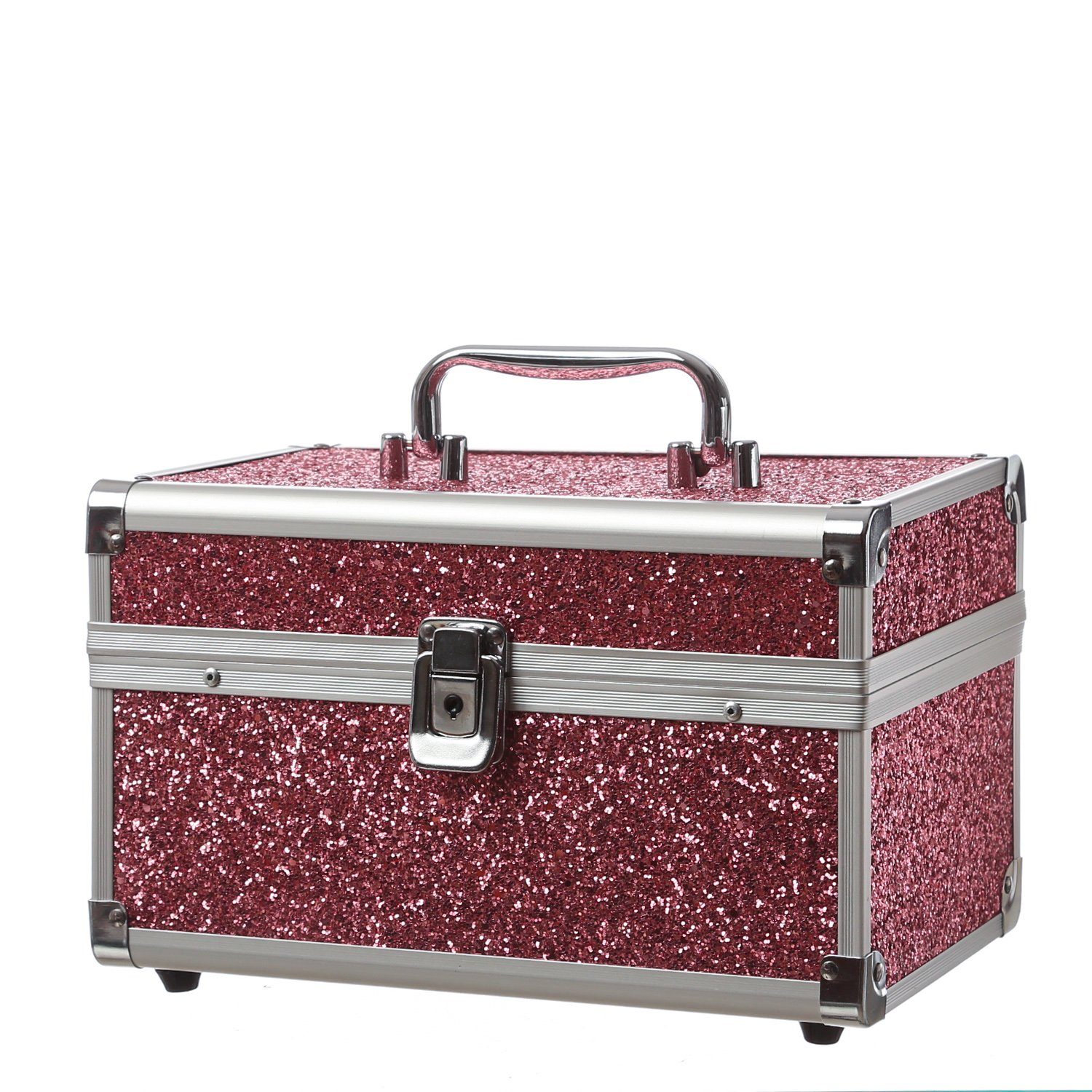 MARELIDA Schmuckkoffer Schmuckkästchen rosa Glitzer-Optik Klappfächer Schmuckkoffer (1 St)