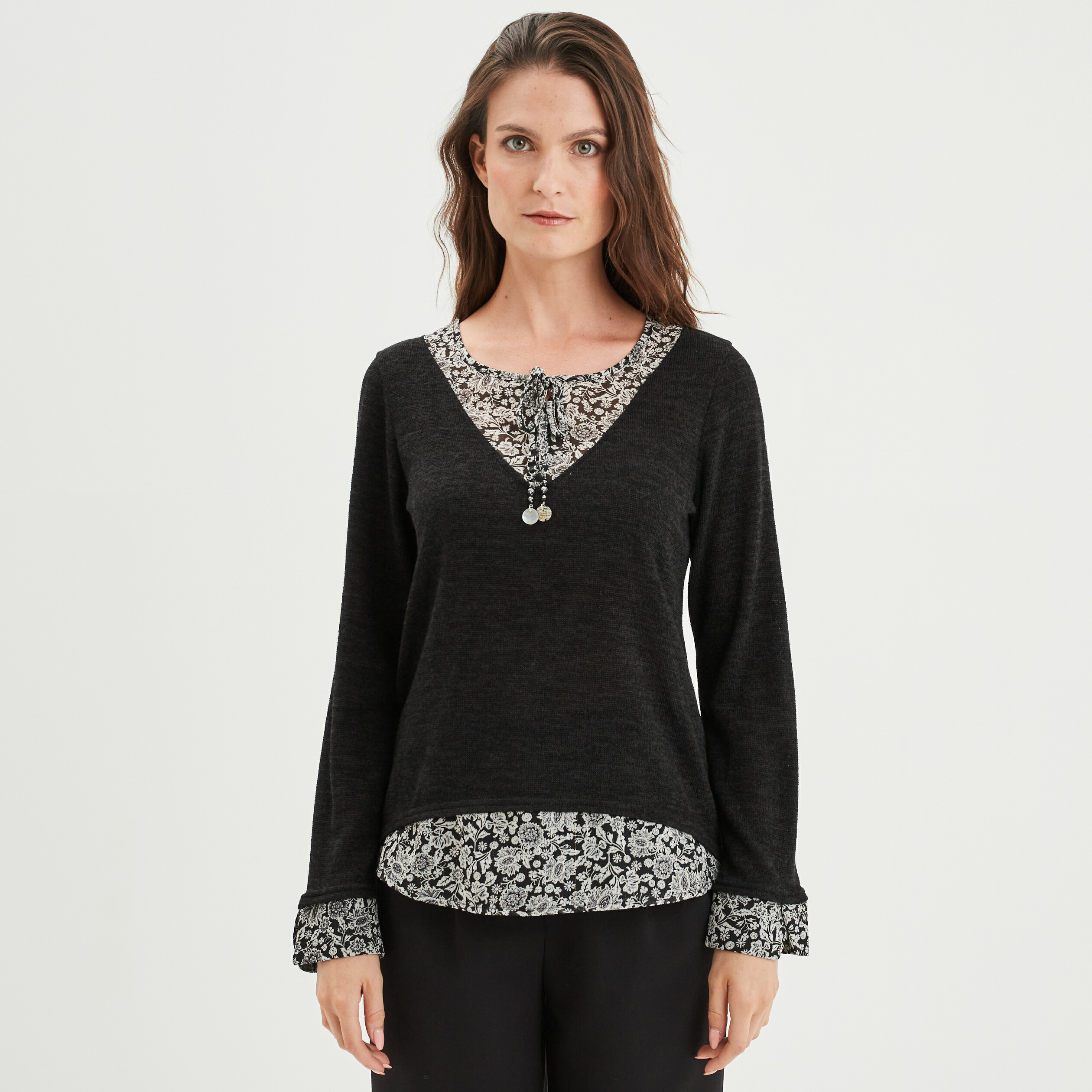 Pull effet 2-en-1 noir femme | La Halle