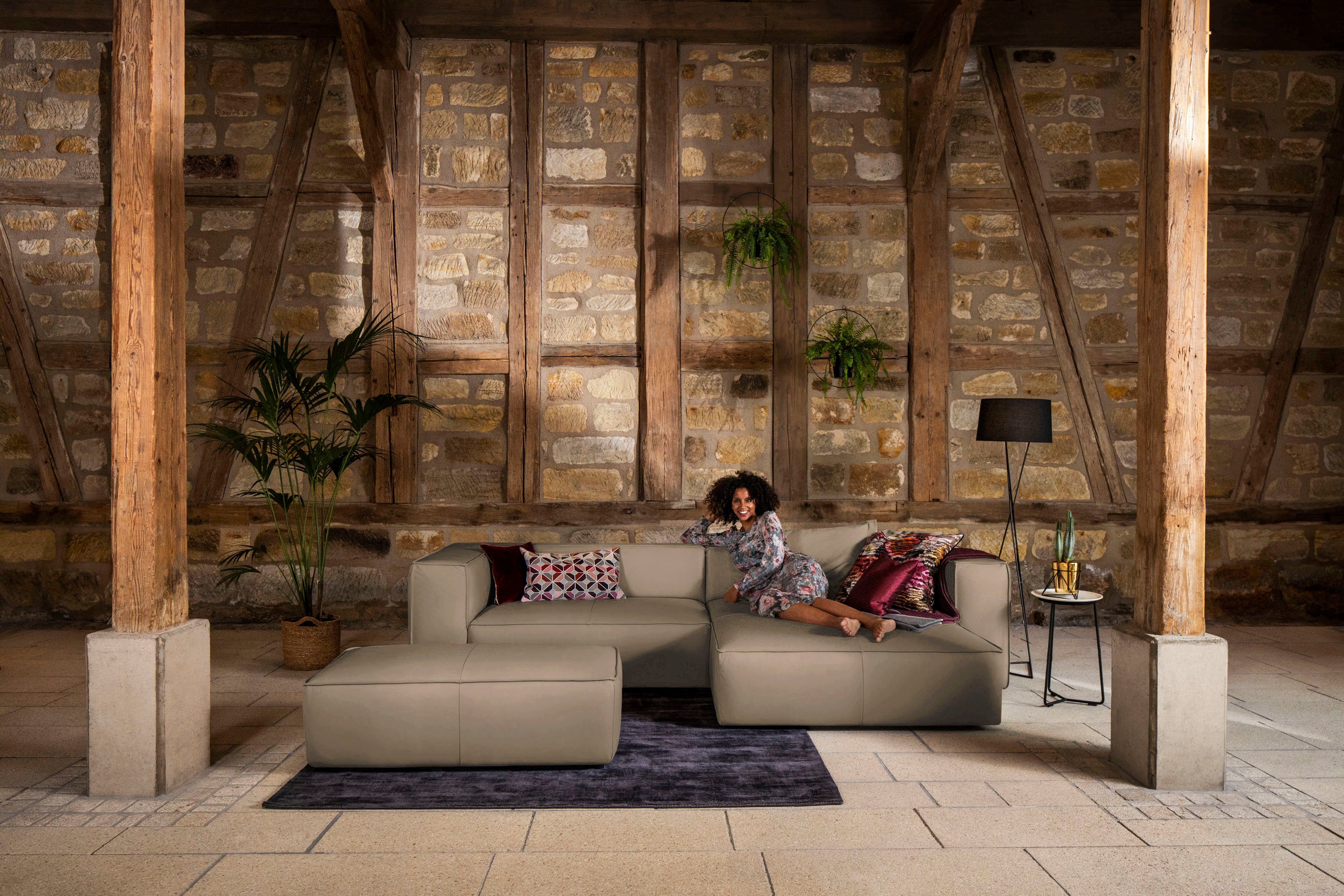 W.SCHILLIG Ecksofa around-the-block, Spar-Set, inklusive Hocker, mit eleganter Biese, mit Federkern