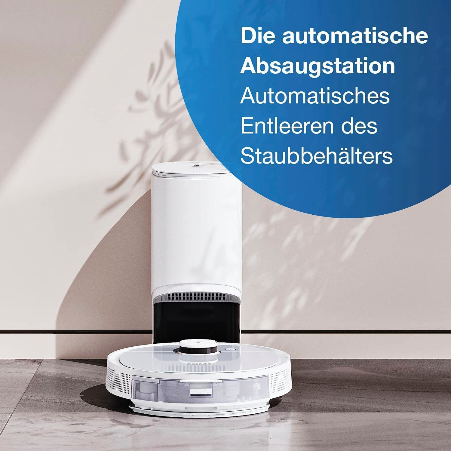 ECOVACS Nass-Trocken-Saugroboter DEEBOT T9+, 50 W, 3000PA, DToF-Laser, Absaugstation, für alle Fussbodenarten, Weiss
