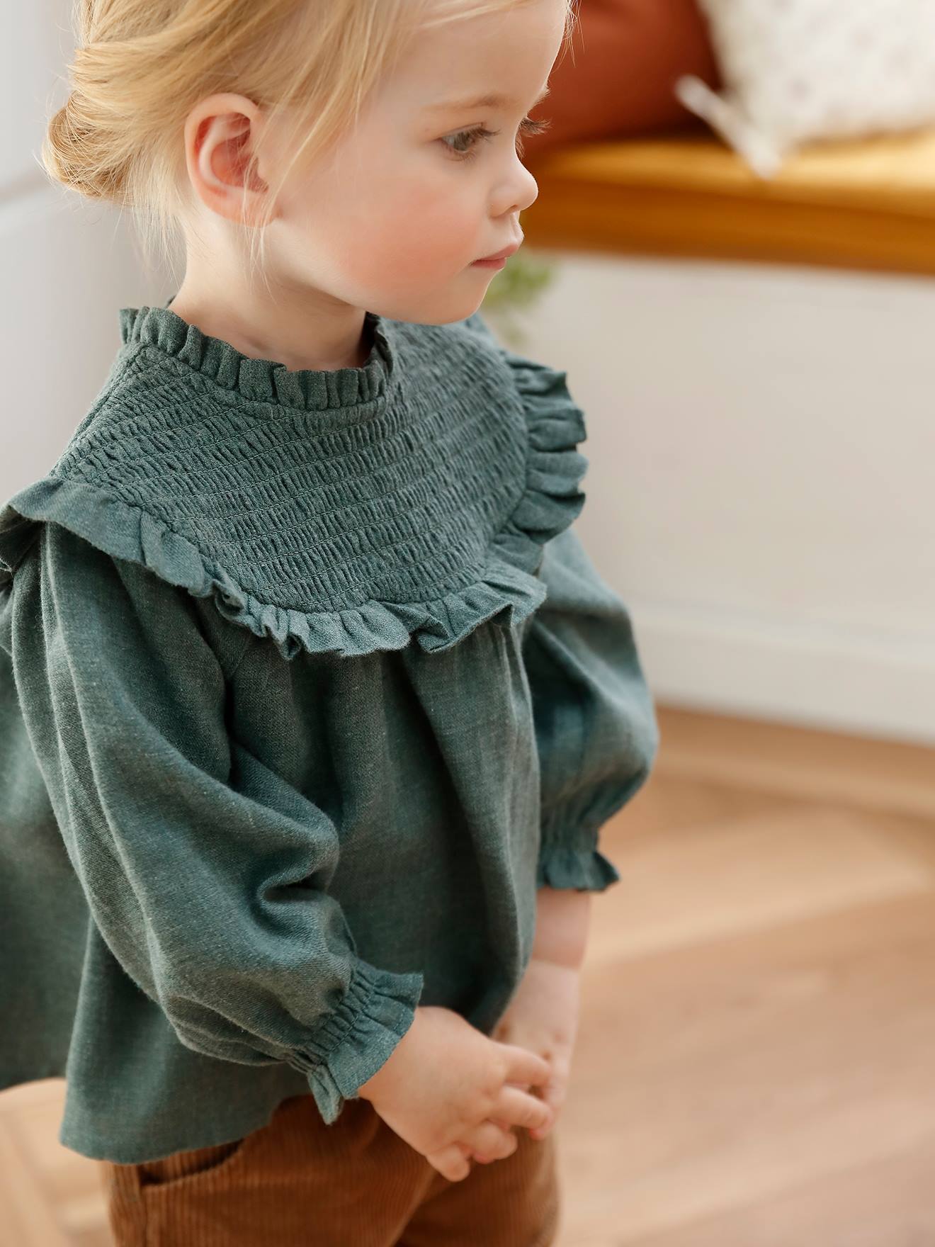Blouse à smocks bébé et son bandeau assorti lilas