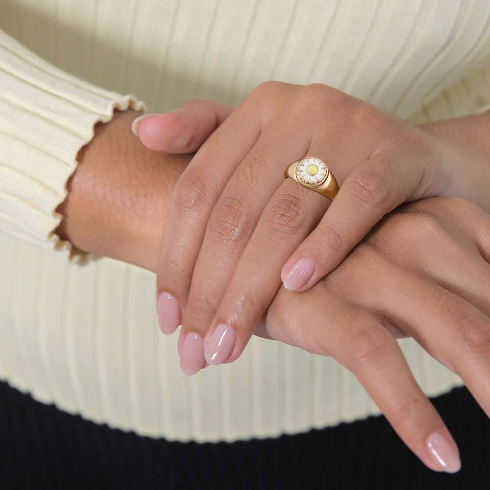 Elli Elli Bague Femmes Sceau Tendance Pâquerette avec émail en Argent Sterling 925 pla Bague