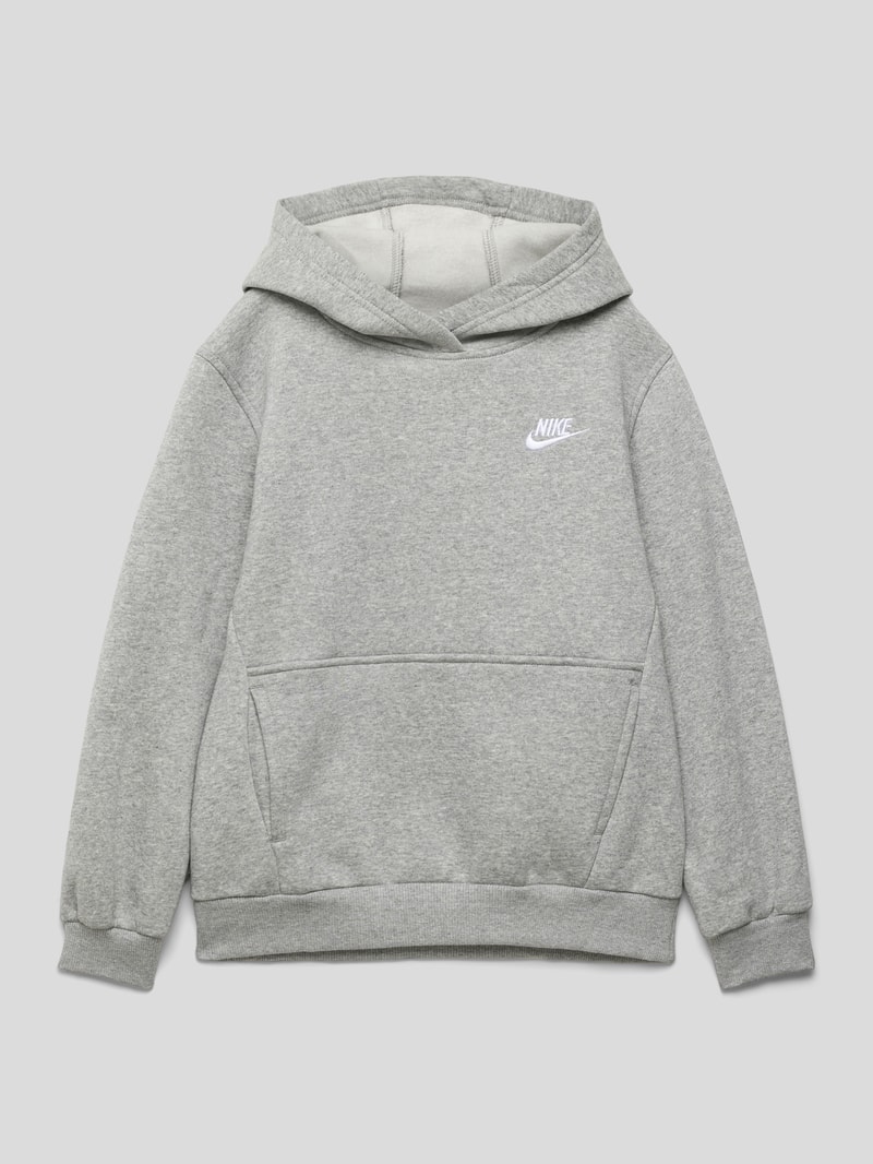 Hoodie mit Label-Stitching in mittelgrau meliert