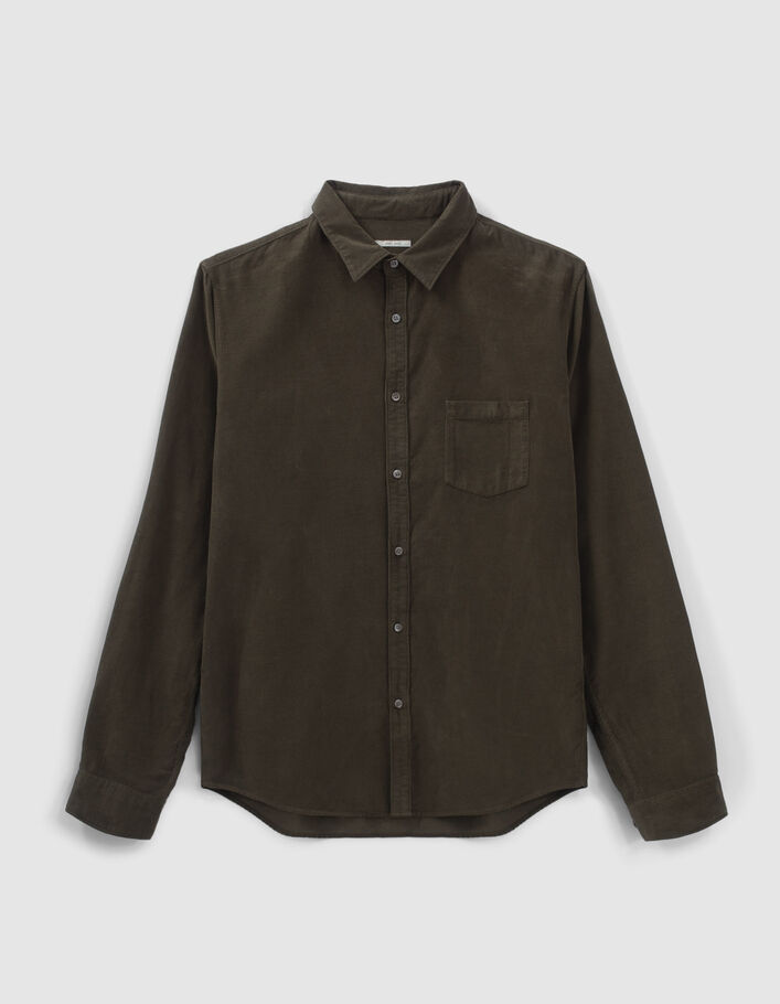 Chemise REGULAR kaki en velours milleraies Homme