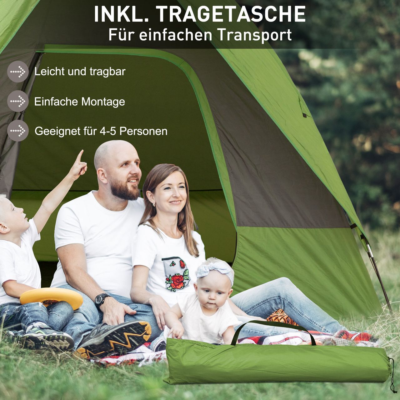 Outsunny Autozelt Campingzelt Reisezelt für 4-5 Personen Glasfaser Polyester Grün 300 x 300 x 230 cm