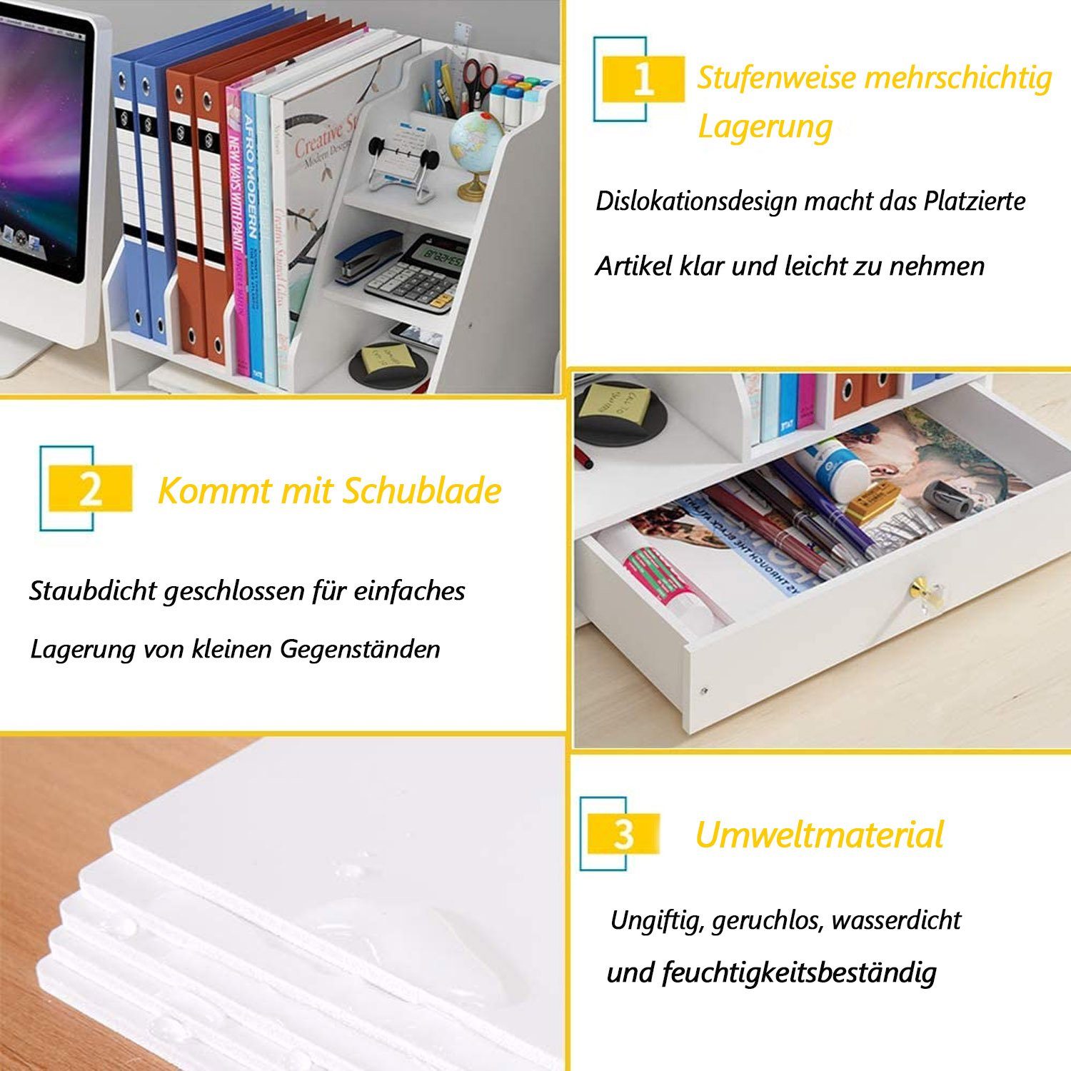 zggzerg Bücherregal Schreibtisch-Organizer, weiß, mit Schublade für Zuhause, Büro