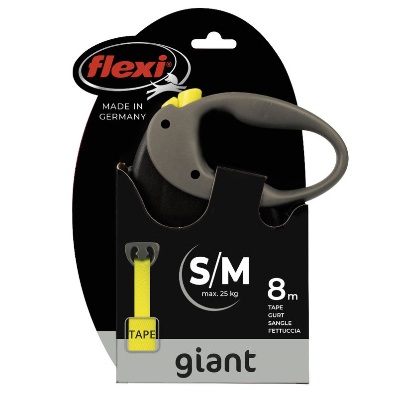 flexi GIANT Gurt-Leine S/M - schwarz / neongelb, <25 kg | bitiba