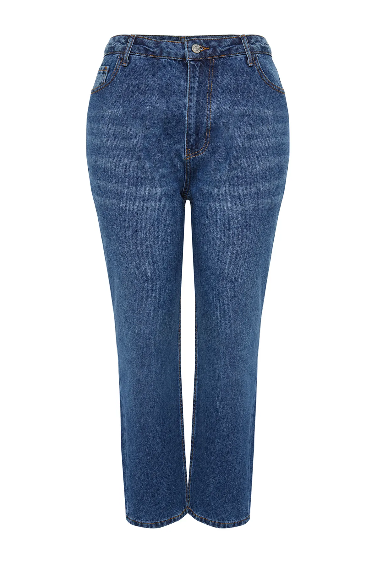 Trendyol Curve  Blaue Mom-Fit-Jeans mit hoher Taille TBBSS24CJ00023