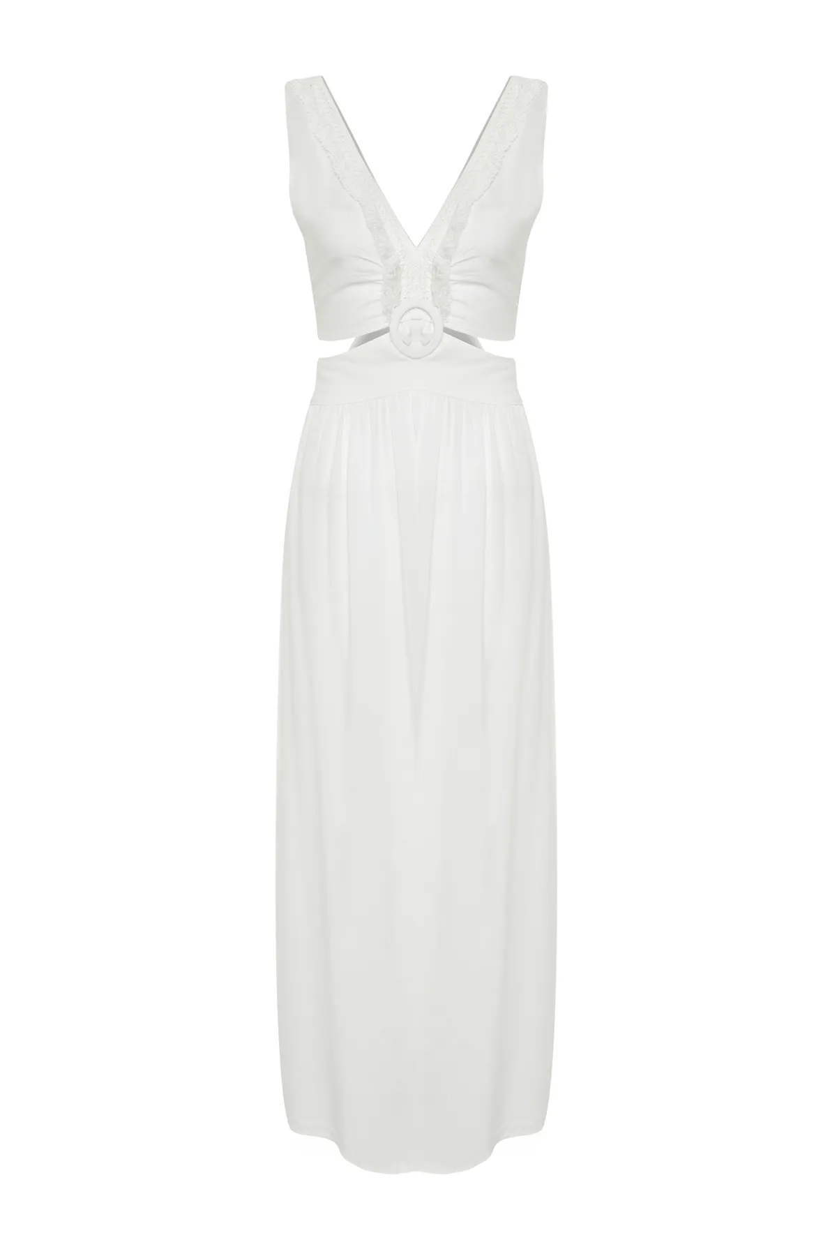 Trendyol Collection  Ecrufarbenes Maxi-Strandkleid mit gewebten Quasten TBESS21EL3624