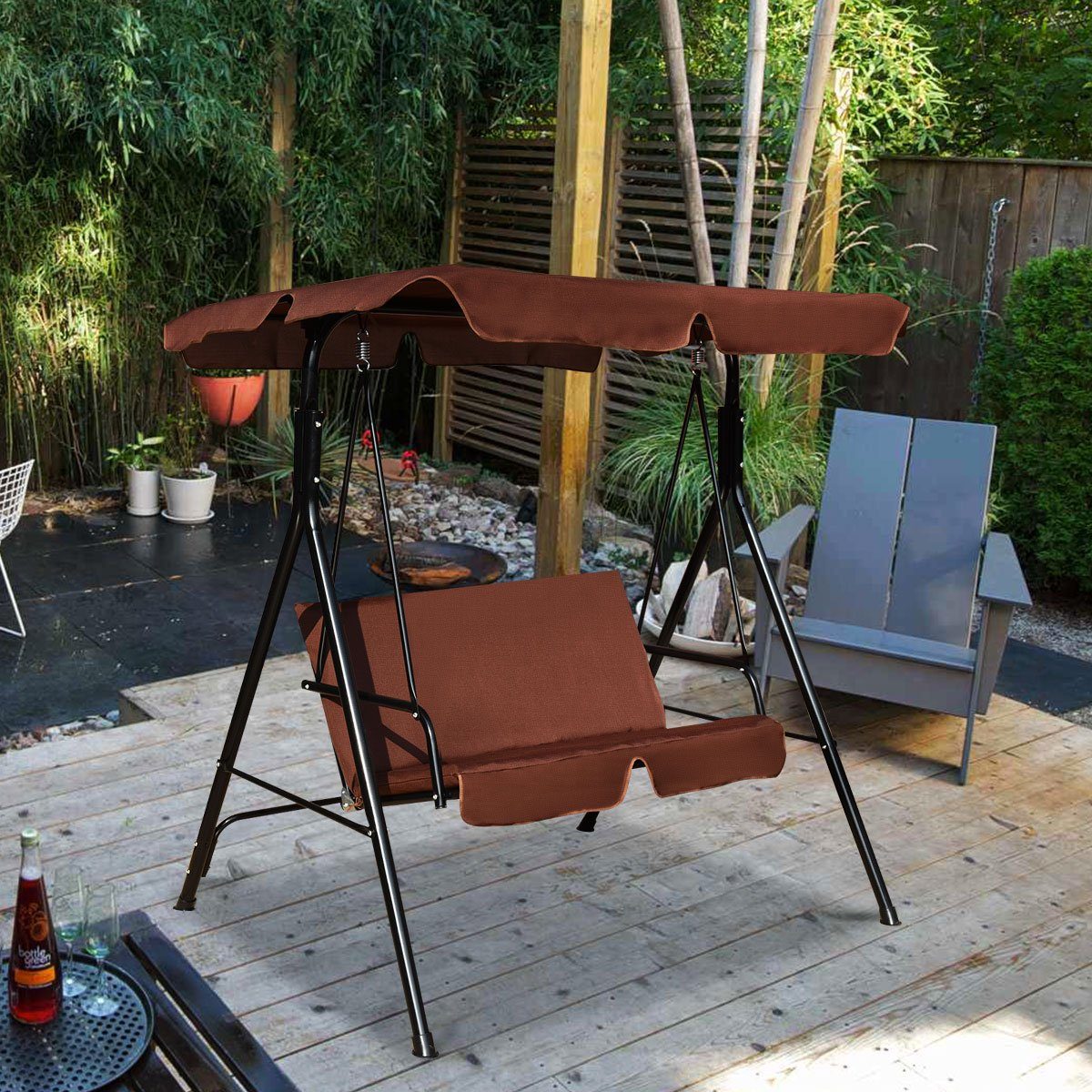 COSTWAY Hollywoodschaukel Gartenschaukel, Gartenliege, mit Sonnendach, 2-Sitzer