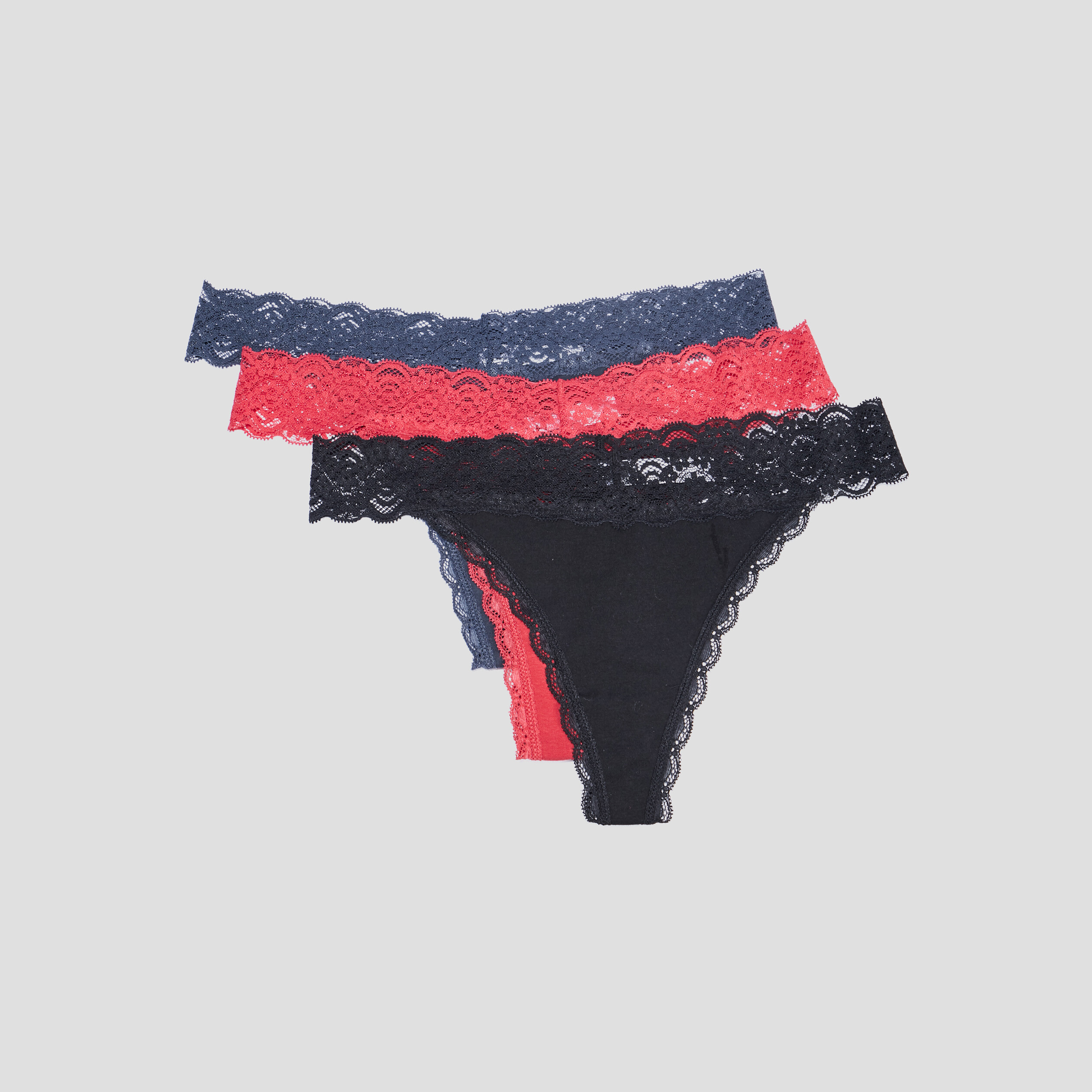 Lot 3 strings en coton bleu gris femme | La Halle