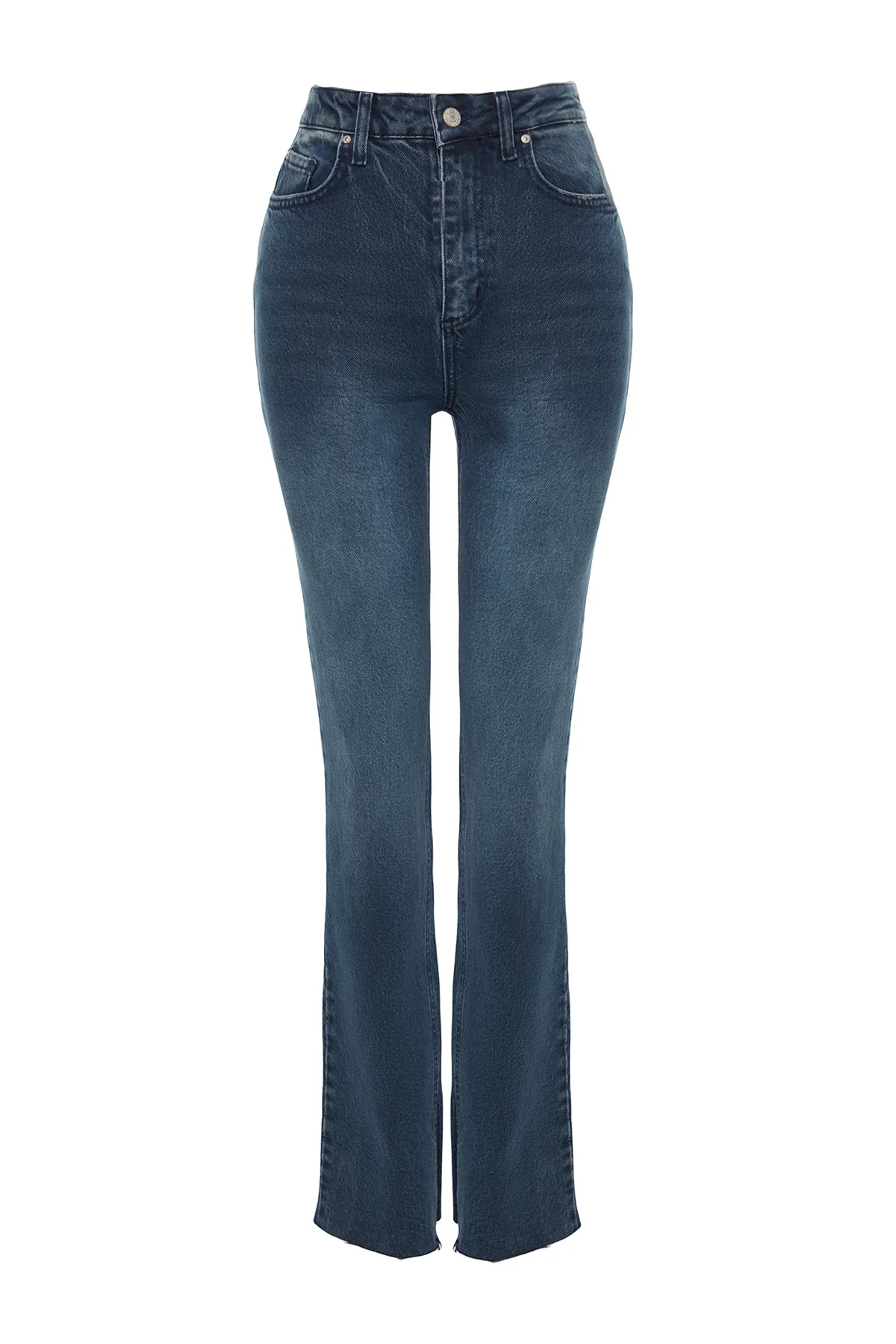 Trendyol Collection  Mitternachtsblaue Schlagjeans mit Schlitz und hoher Taille TWOAW22JE0382