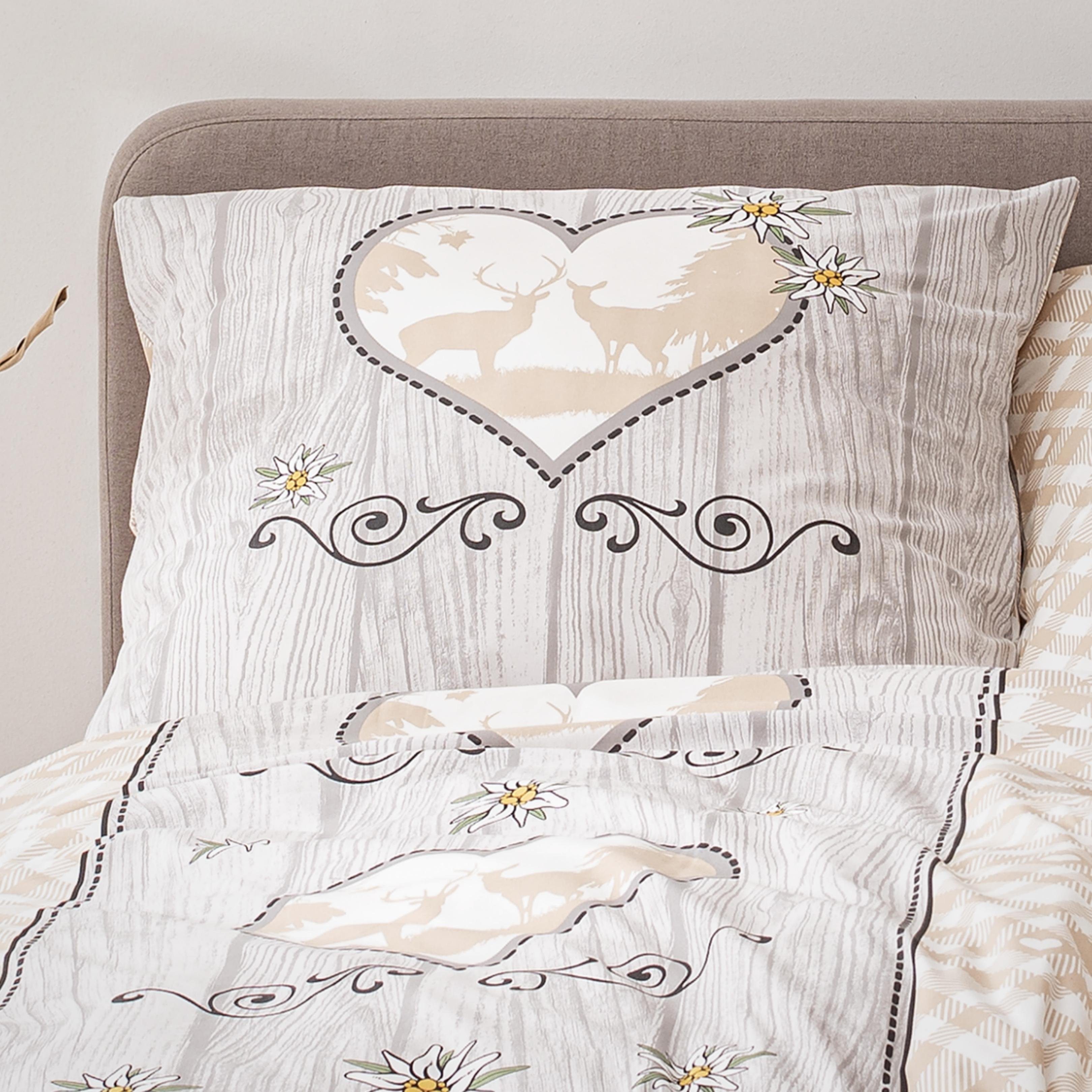 Bettwäsche Landhaus Vintage, 100% Baumwolle, MTOnlinehandel, Renforcé, 2 teilig, Oktoberfest Partnerbettwäsche in Karo-Design und Holzoptik