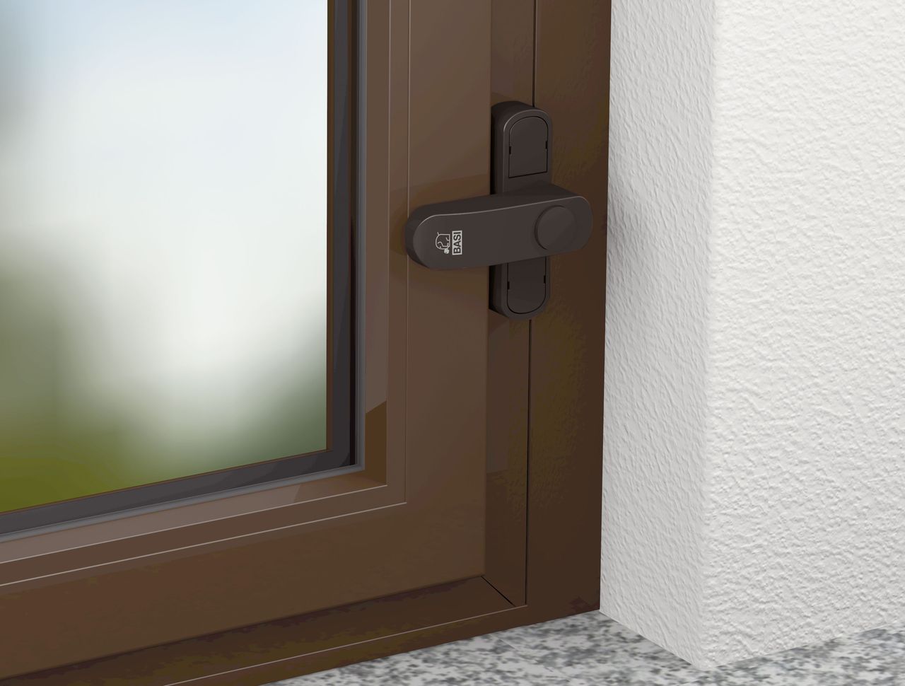 Basi Fenstersicherung für einflügelige Fenster in Braun