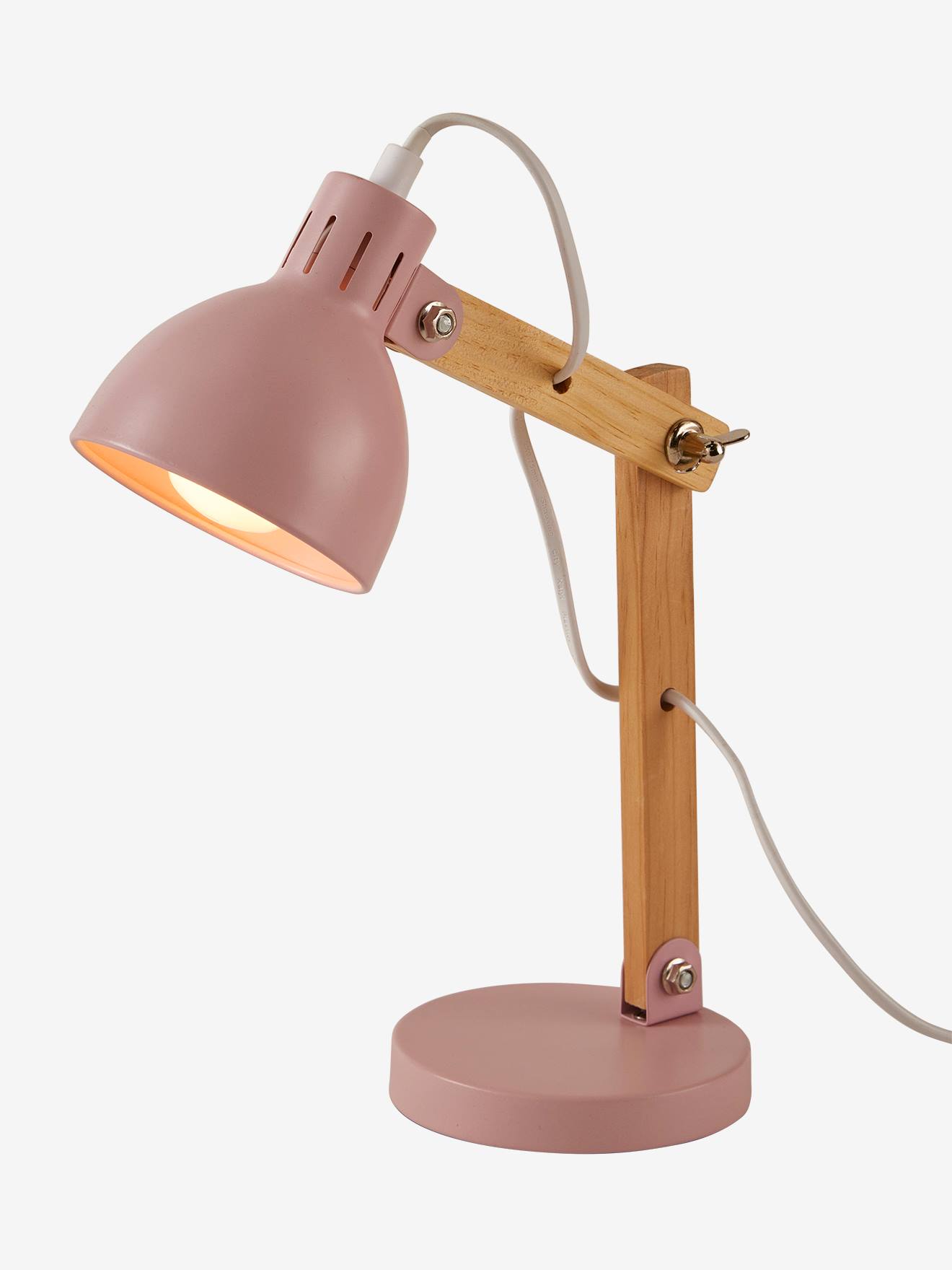 Lampe de bureau bois et métal rose