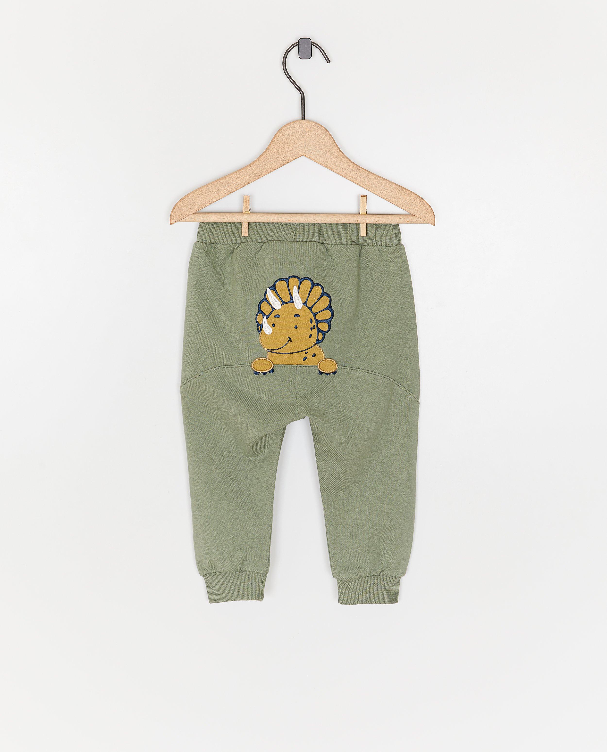 Pantaloni de trening Minymo cu imprimeu dinozaur kaki
