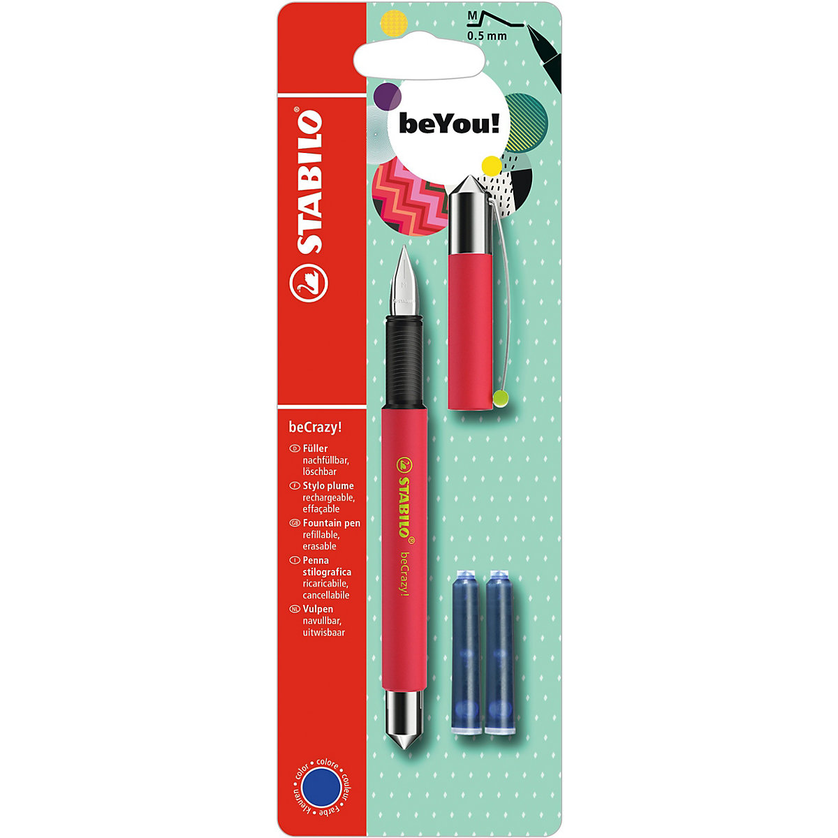Füllhalter beCrazy! Uni Colors Links-/Rechtshänder melonenrot, inkl. 3 Patronen