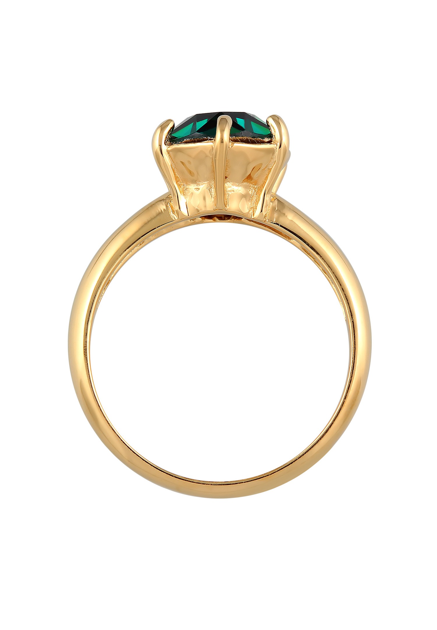 Eleganter Damen-Solitärring von Elli mit grünem Kristall aus 925er Sterlingsilber, vergoldet