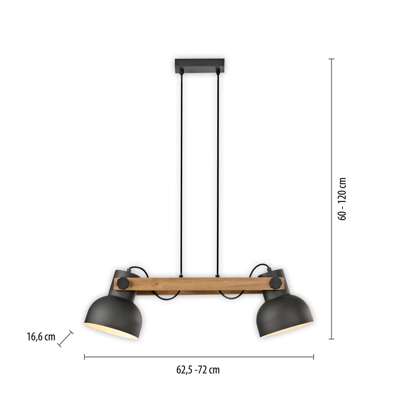 JUST LIGHT Pendelleuchte CUP 2.0, 2xE27 max. 60Watt exkl., höhenverstellbar, IP20, Schwarz
