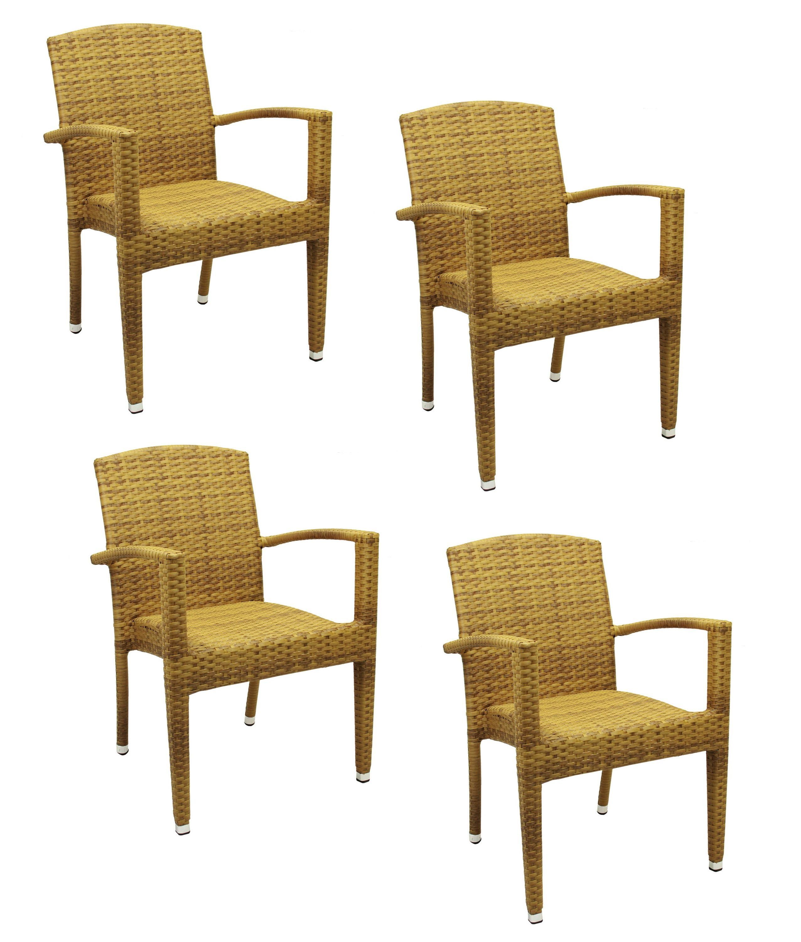 Konway Stapelstuhl MAUI (4 St), 4x KONWAY® MAUI Stapelsessel Tabaco Premium Polyrattan Sessel