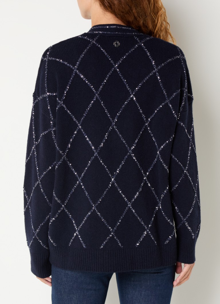 Cardigan Maje in pregiata maglia di misto lana con paillettes e tasche applicate.