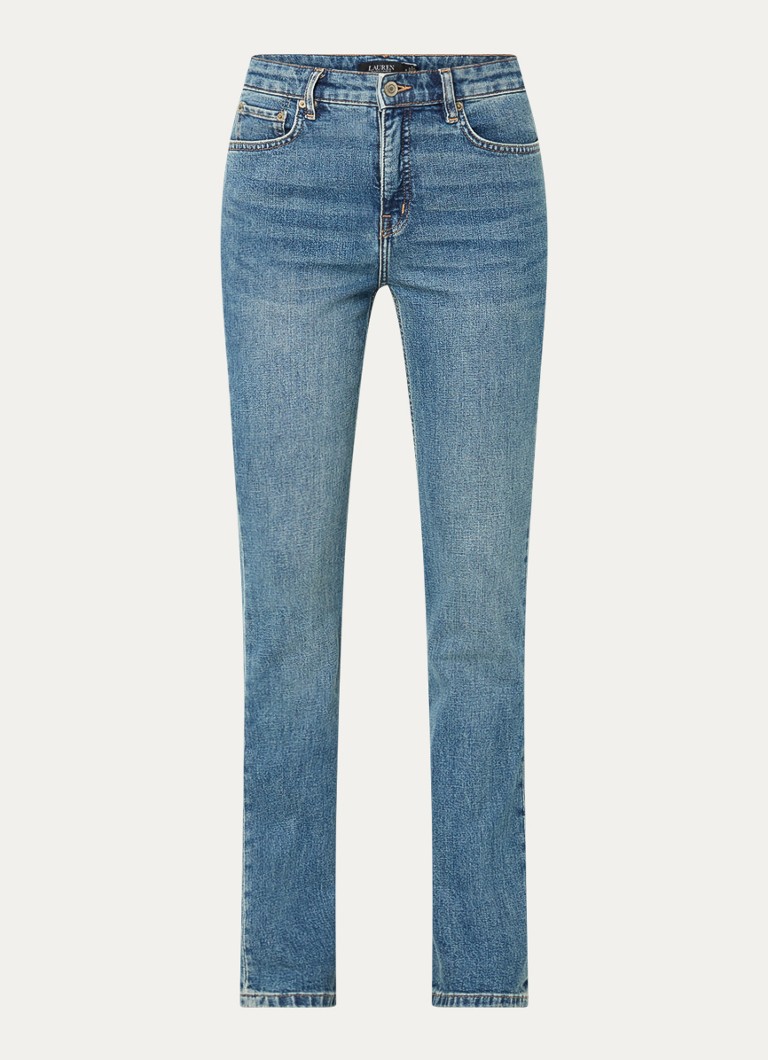 Blugi bootcut cu talie înaltă, decolorare medie