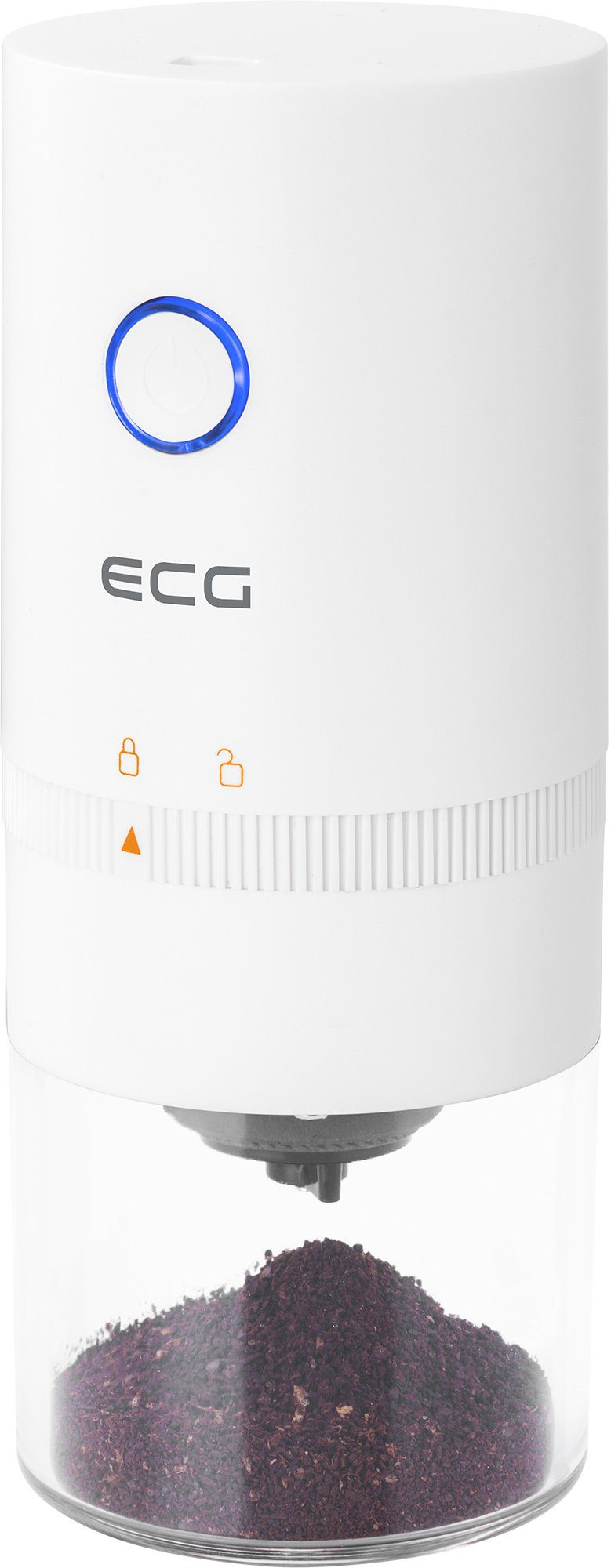 ECG Kaffeemühle KM 150 Minimo white, 120 W, Konische keramische Mahlsteine, 30,00 g Bohnenbehälter, Einstellung des Mahlgrades, Sehr niedriger Geräuschpegel der Mühle