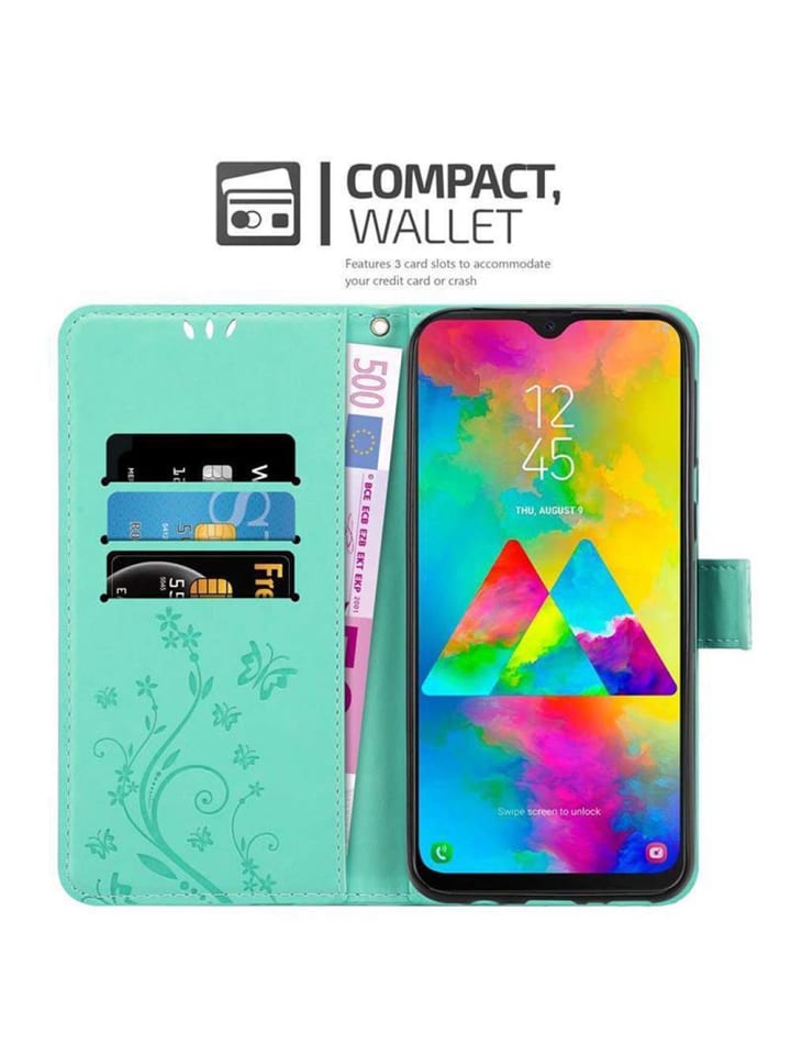 cadorabo Hülle für Samsung Galaxy M20 Blumen Design in FLORAL TÜRKIS günstig kaufen onesize