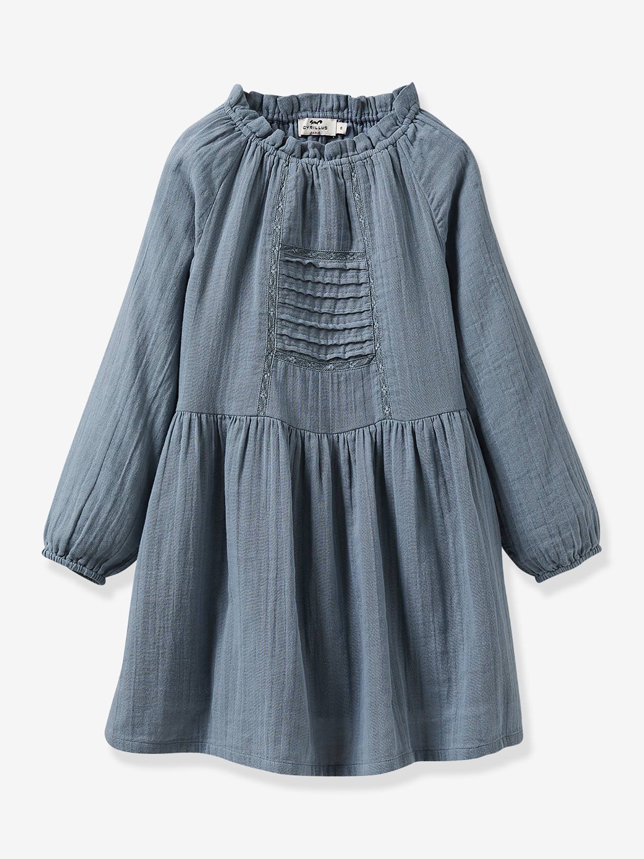 Robe fille en gaze de coton CYRILLUS vert amande