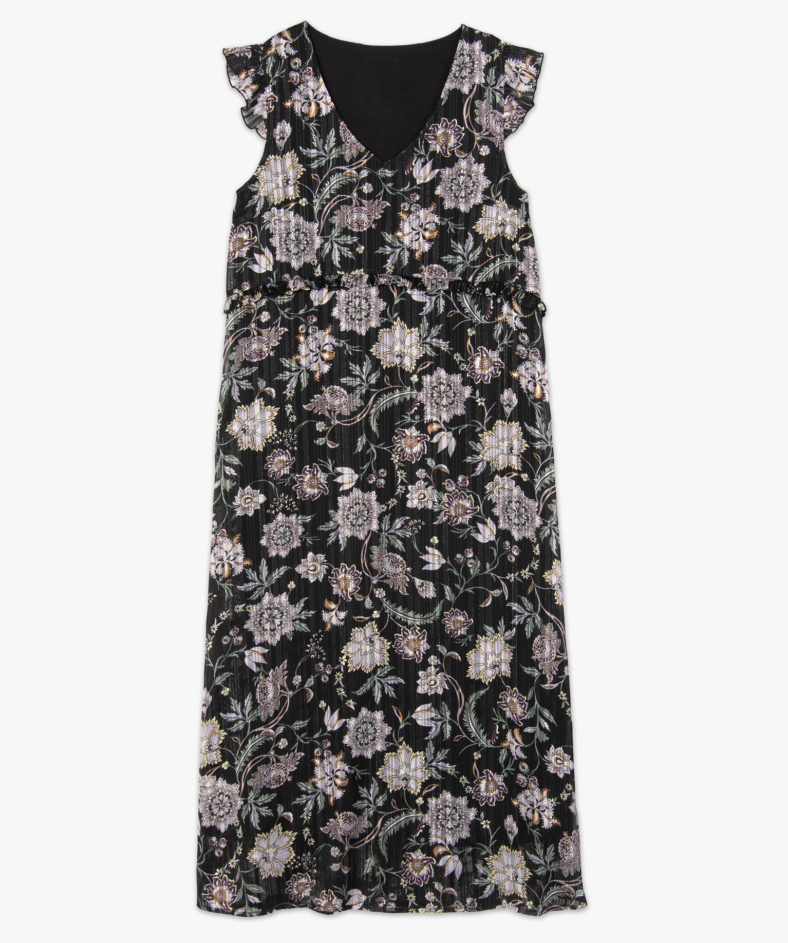 Robe femme à motifs fleuris et rayures pailletées | GEMO