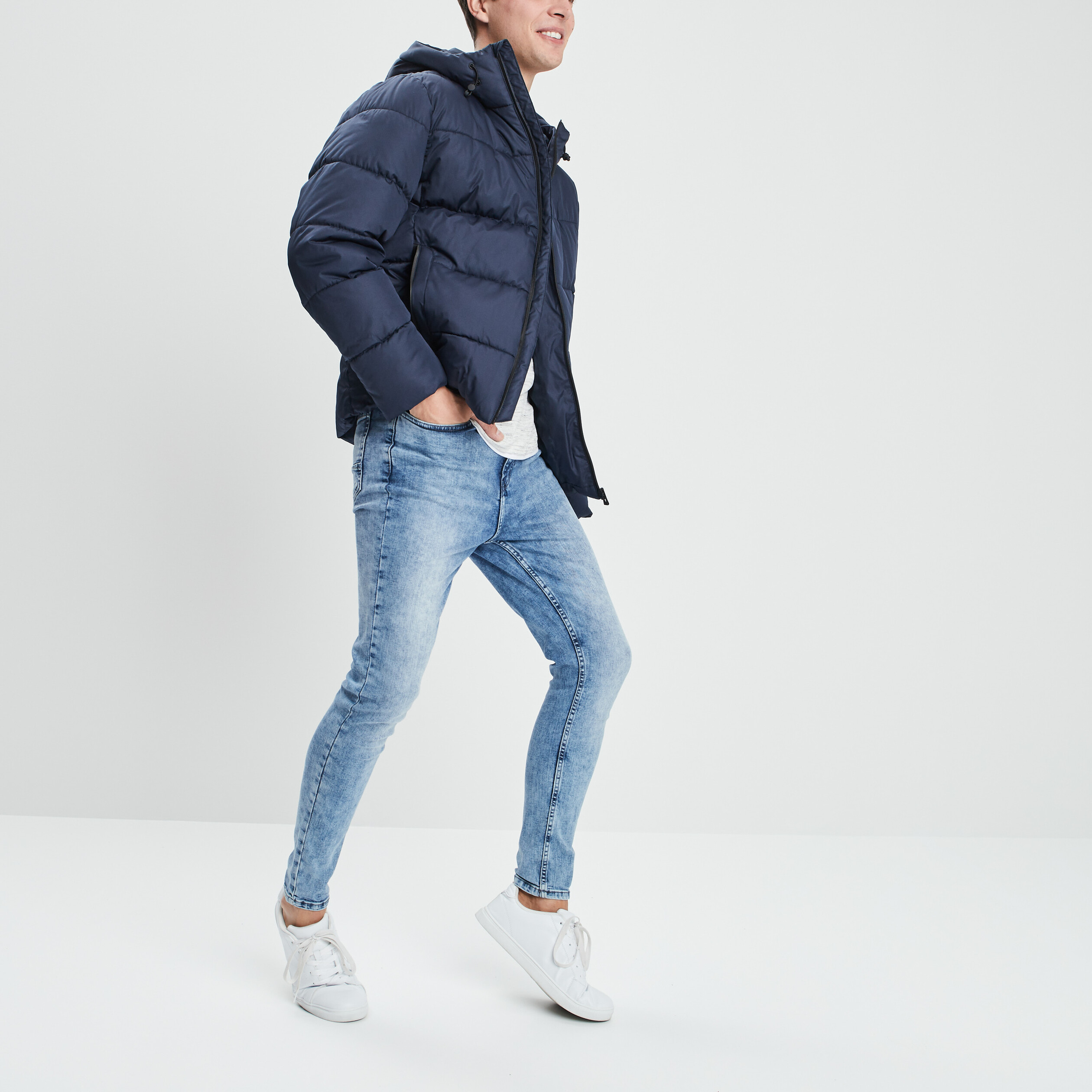 Doudoune droite courte bleu marine homme | La Halle