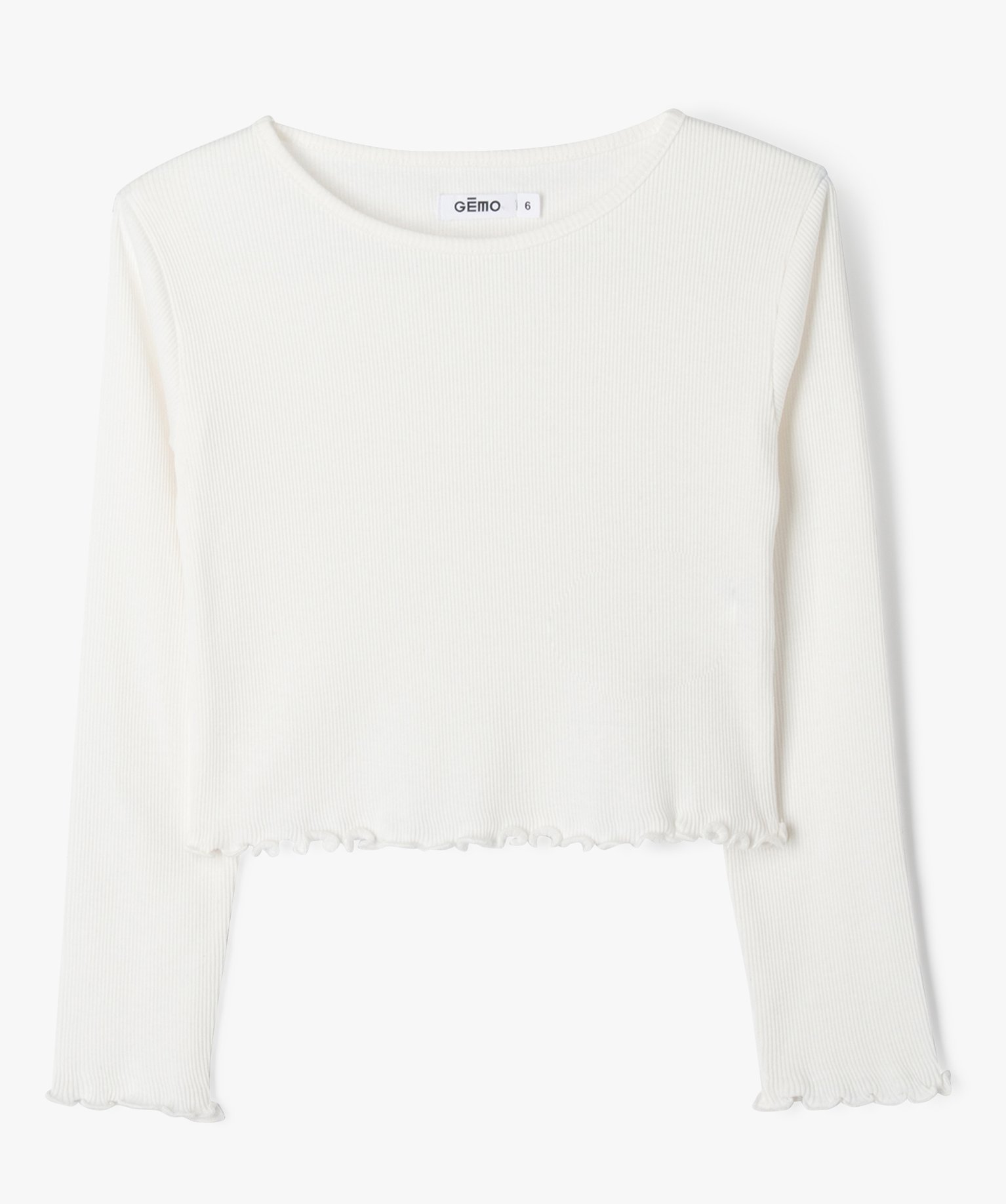 Tee-shirt court à manches longues en maille ctelée fille ecru | GEMO