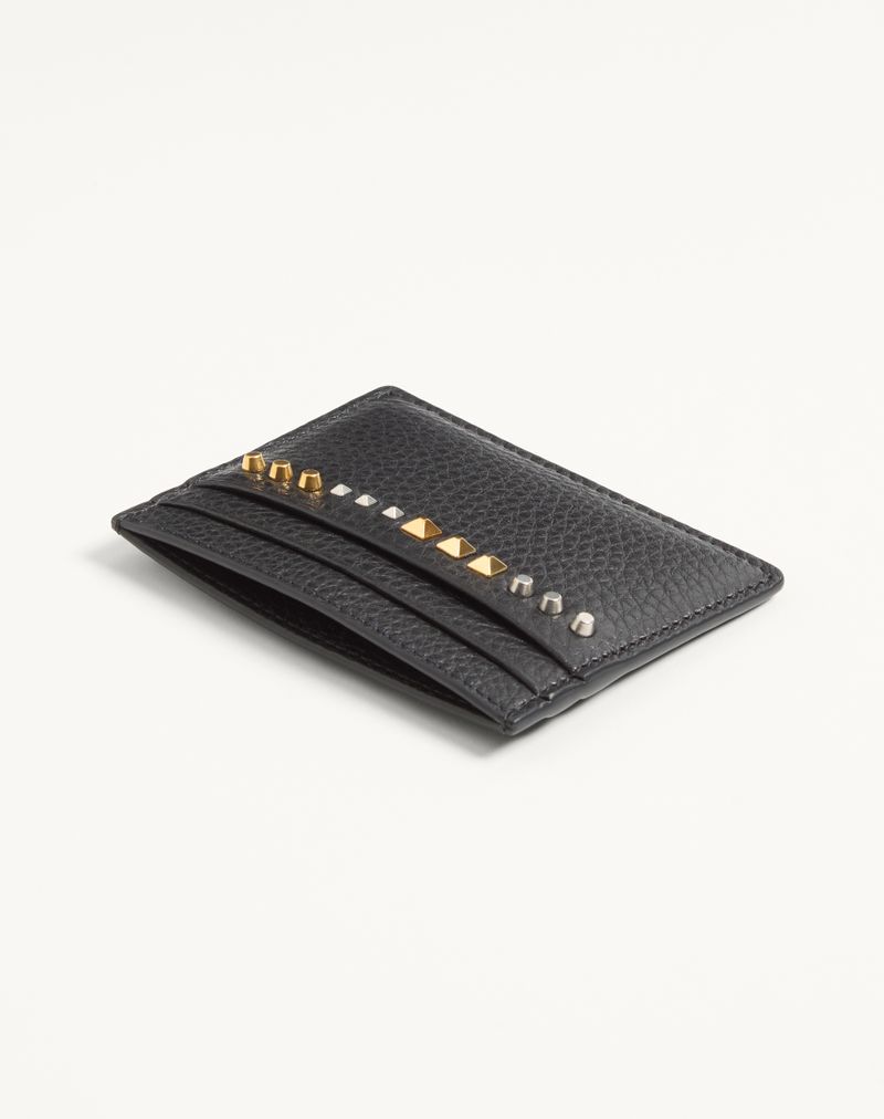 Rockstud kortholder i granatfarvet kalveskind