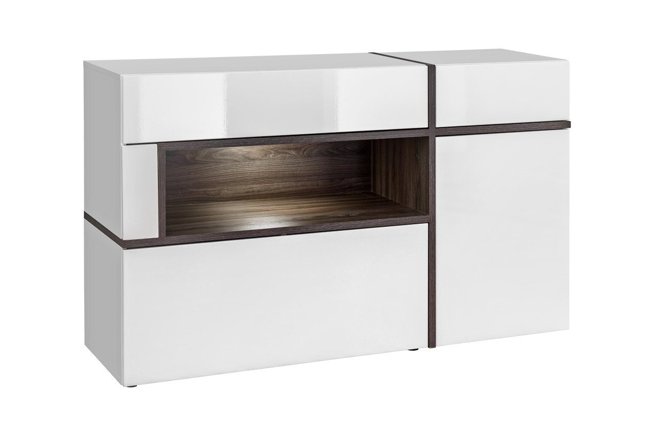 Unique Home Wohnwand Wohnwand CR mit Kommode, Grifflos mit Push To Open, LED Beleuchtung