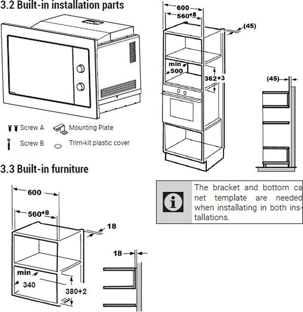 BEKO Einbau-Mikrowelle BMOB20202B, Mikrowelle, 20 l