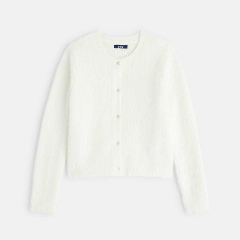Gilet en tricot fluffy blanc fille