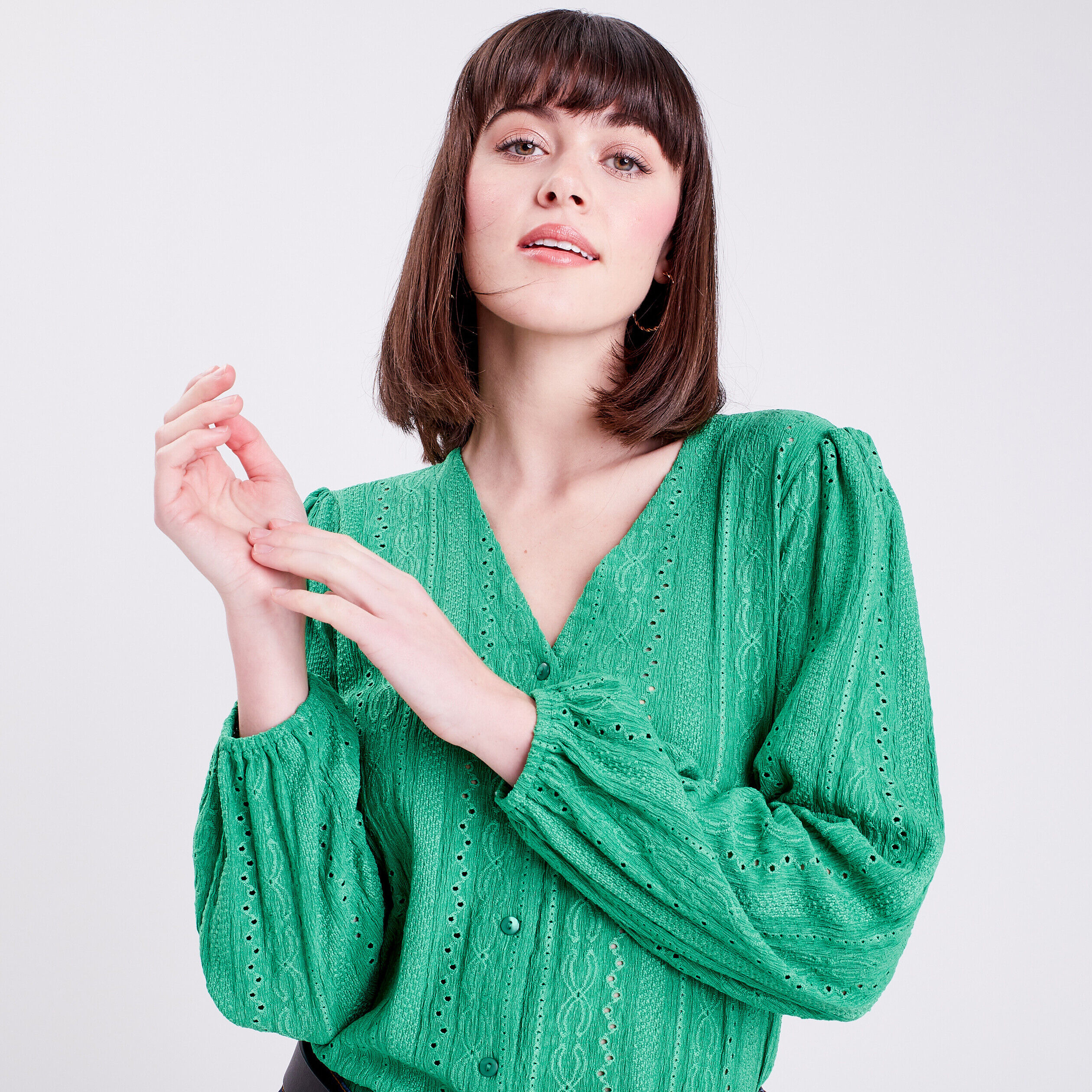 T-shirt manches longues vert femme | Cache Cache