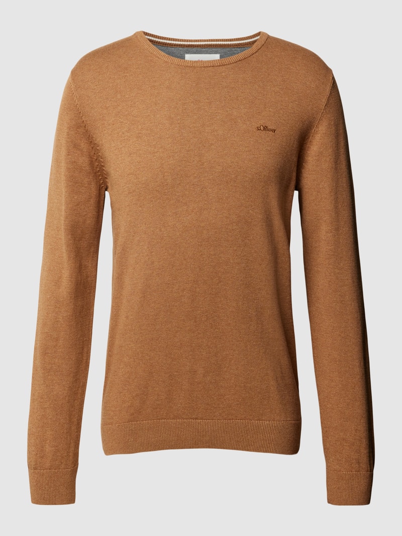 Strickpullover mit Label-Stitching Modell 'BASIC' in beige
