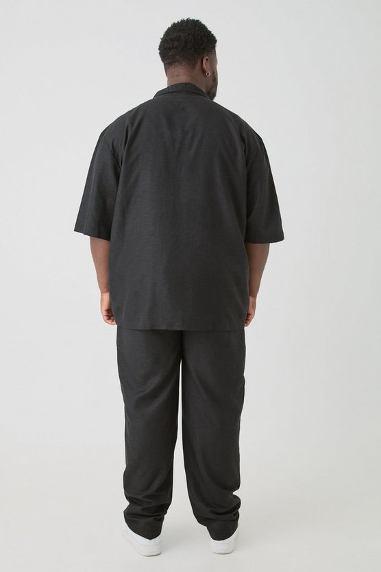 Plus Oversize Leinen-Hemd in Schwarz