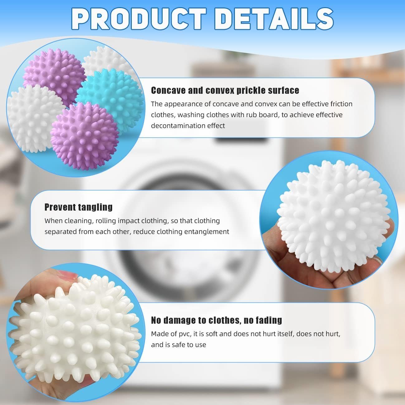 KINOMI Wäschekugel 9 Stück Trockner Ball Waschball für waschmaschine Waschball (Set, 9-St), Trocknerbälle für Wäschetrockner, Dryer Balls für Reinigung