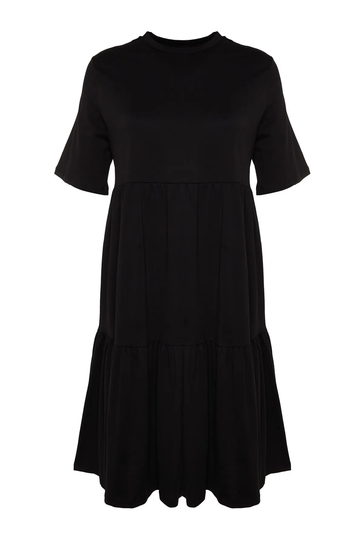 Trendyol Curve  Schwarzes Volant-Strickkleid mit Rundhalsausschnitt TBSSS23AH00129