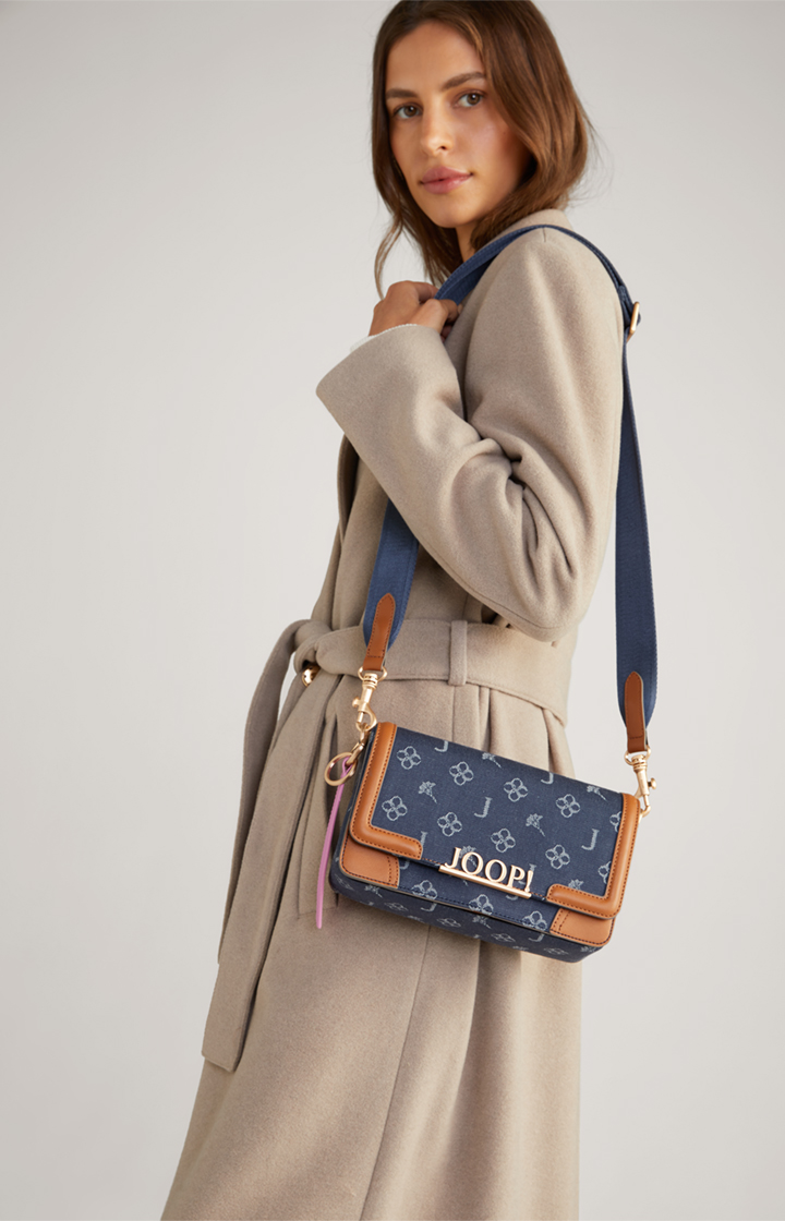 Schultertasche Azzurro Sousa in Denim-Blau/Cognac