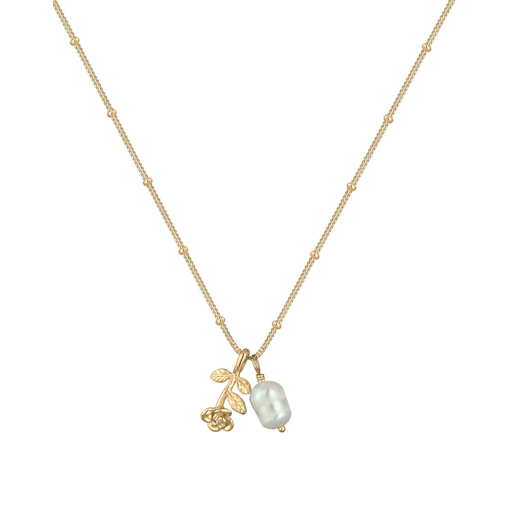 Elli Elli Collier Rose Balle Perle d'Eau Douce Collier Femme  Plaqué Or Argent (925/10 collier